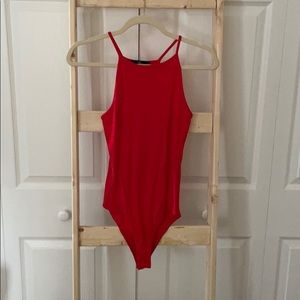 Red Ribbed Bodysuit